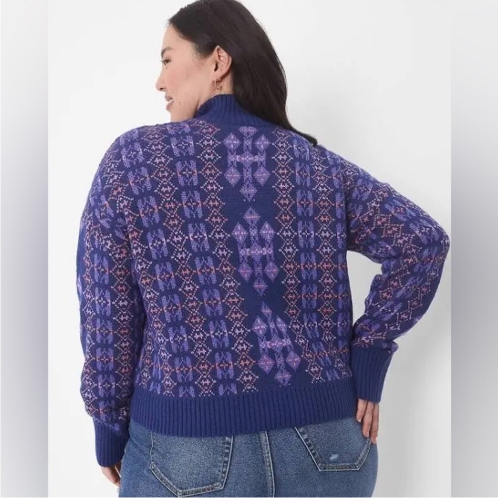LANE BRYANT UEC Size 14/16 Long-Sleeve Mock-Neck Jacquard Cropped Sweater Blue - Picture 2 of 13